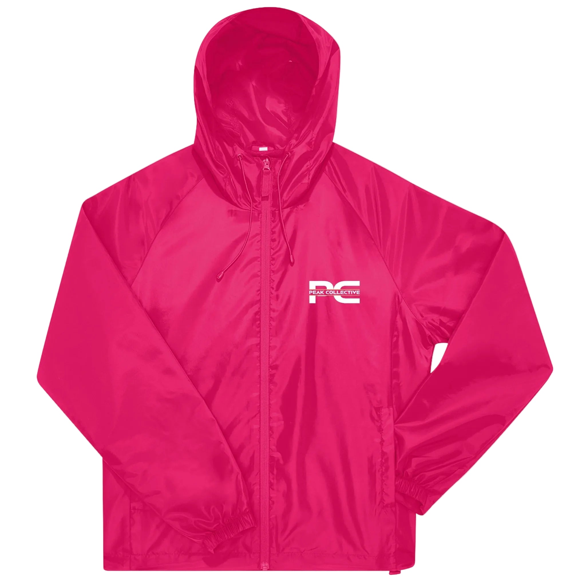 Pink unisex AerisShell lightweight windbreaker with logo, lightweight performance jacket shown on a light grey background, ideal for running, workouts, and active movement.