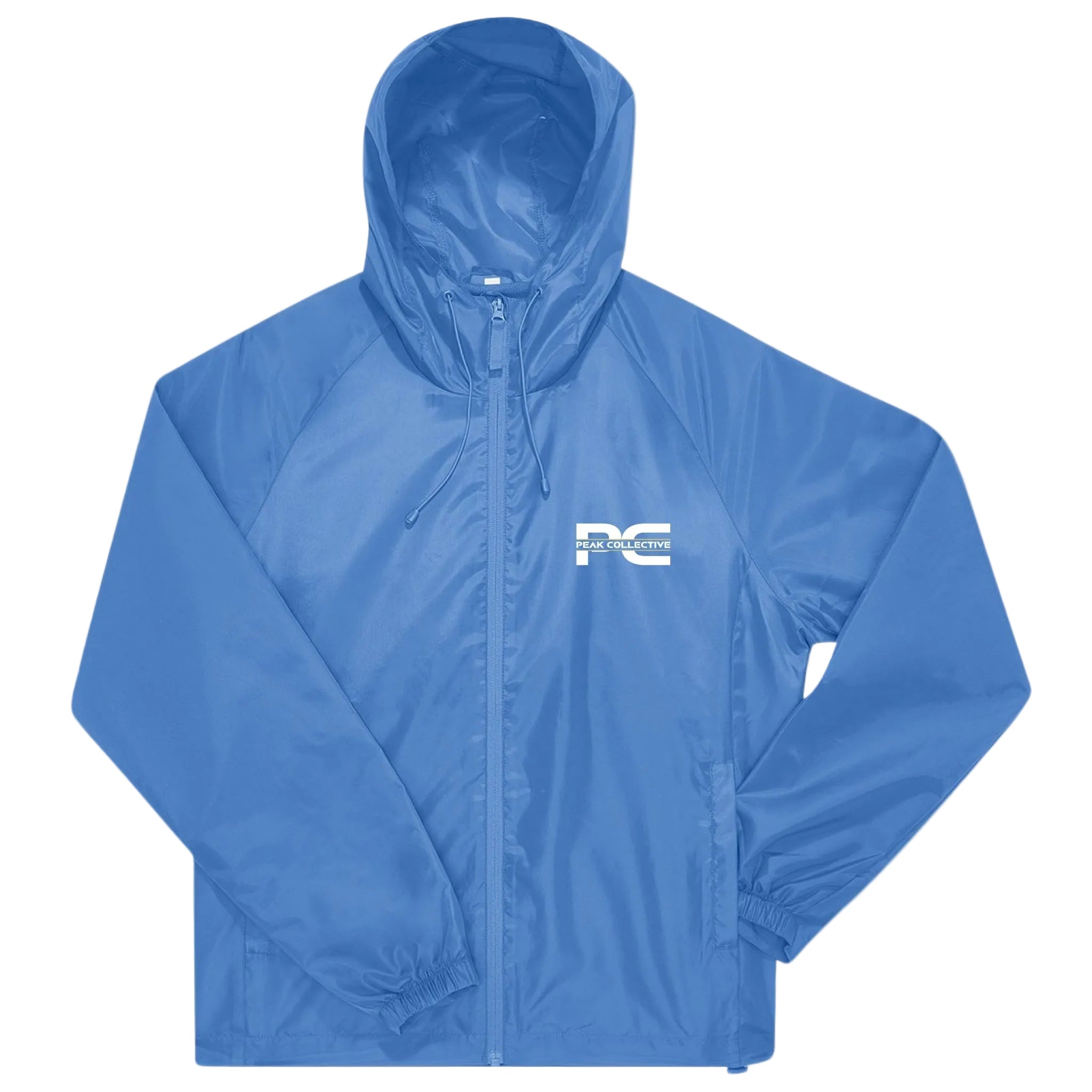 Sapphire Blue unisex AerisShell lightweight windbreaker with logo, lightweight performance jacket shown on a light grey background, ideal for running, workouts, and active movement.