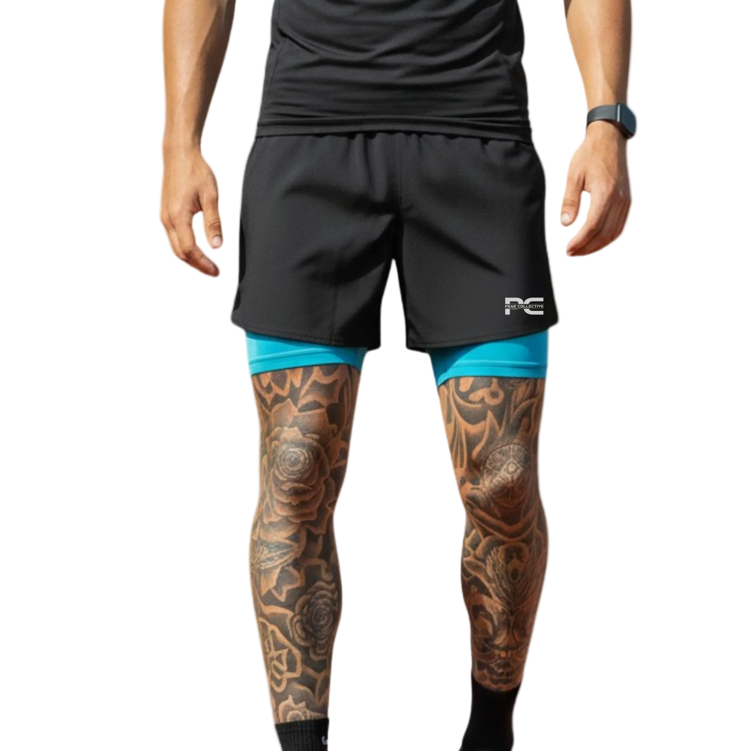 Person wearing AeroShorts athletic shorts in Blue with a visible brand logo on a plain background, designed for running, training, and lightweight performance comfort.