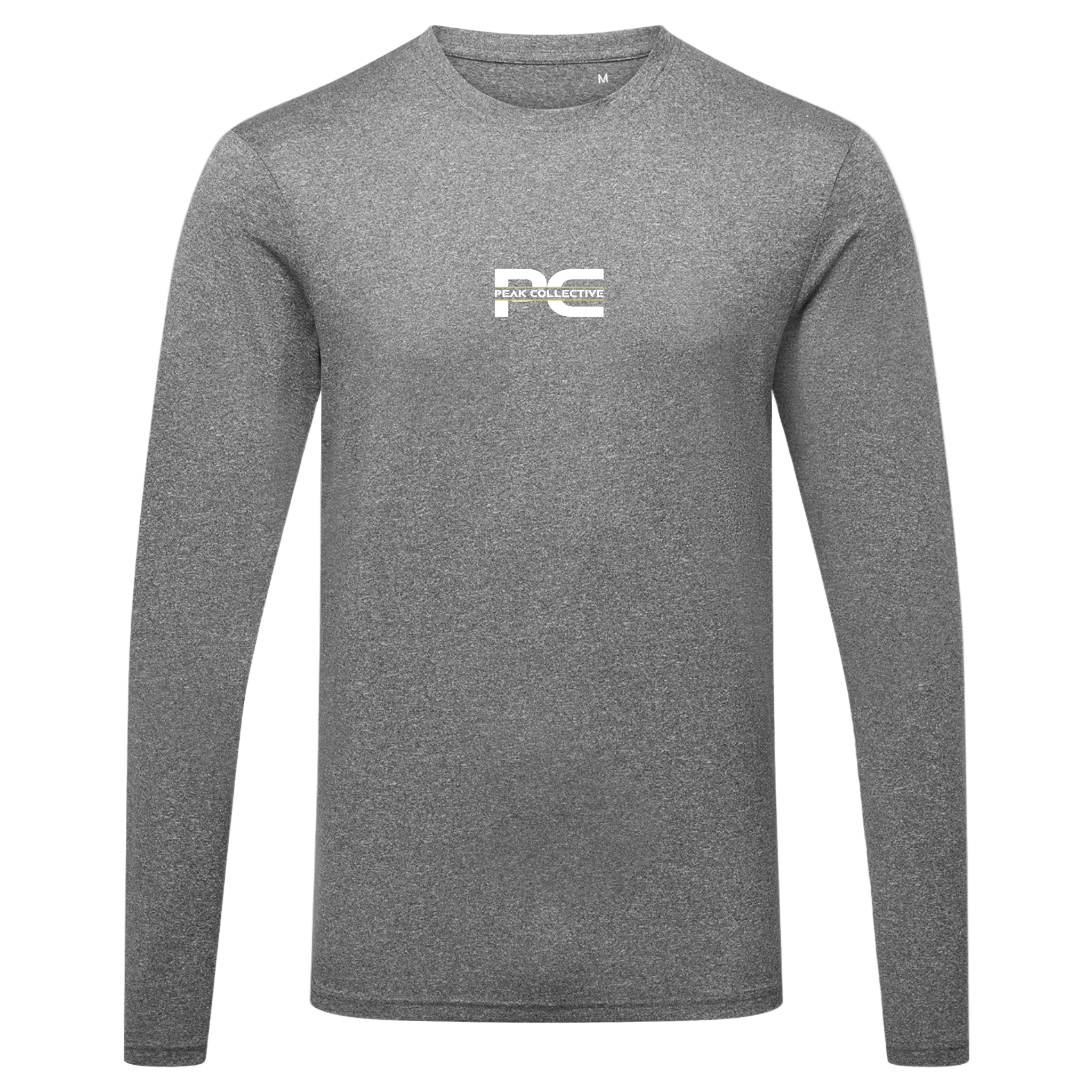 Men’s grey AeroSleeve long-sleeve performance top with logo, displayed on a neutral grey background, perfect for training, running, and outdoor workouts.
