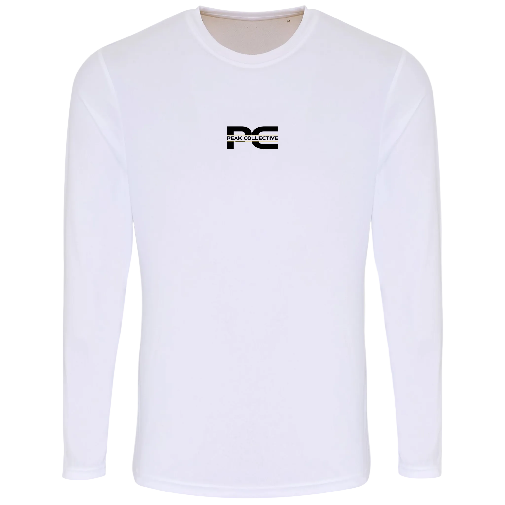 Men’s white AeroSleeve long-sleeve performance top with logo, displayed on a neutral grey background, perfect for training, running, and outdoor workouts.