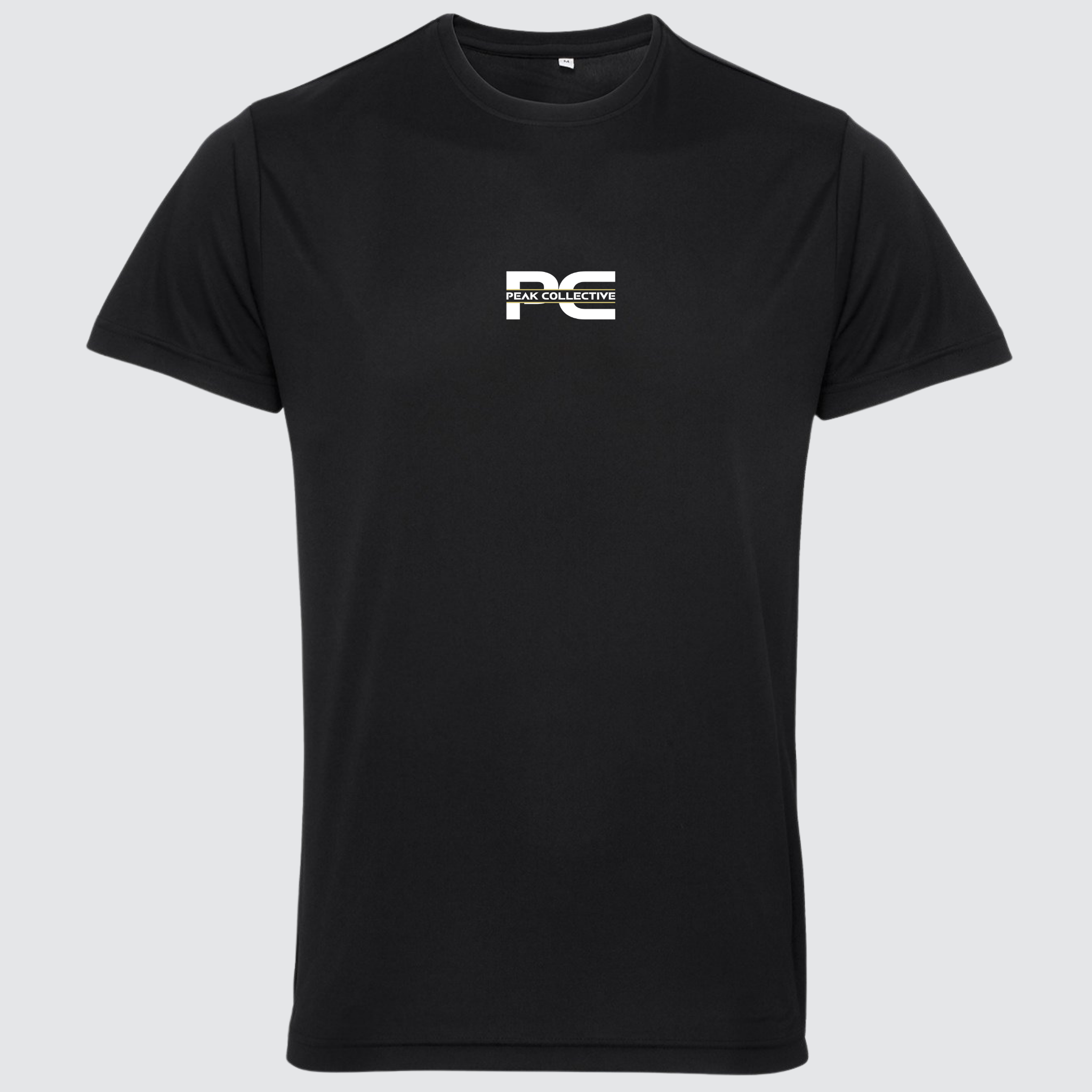 Men’s AeroTee short sleeve performance t-shirt in black with chest logo, displayed on a light grey background, designed for running, training, and active workouts.