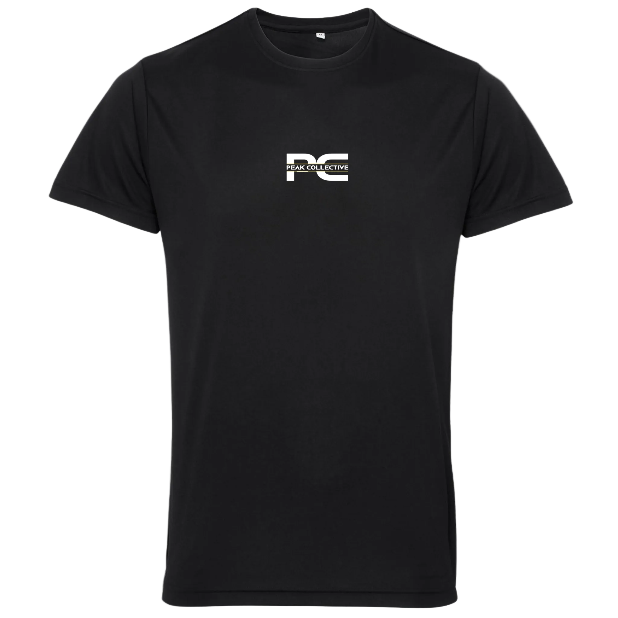 Men’s AeroTee short sleeve performance t-shirt in black with chest logo, displayed on a light grey background, designed for running, training, and active workouts.