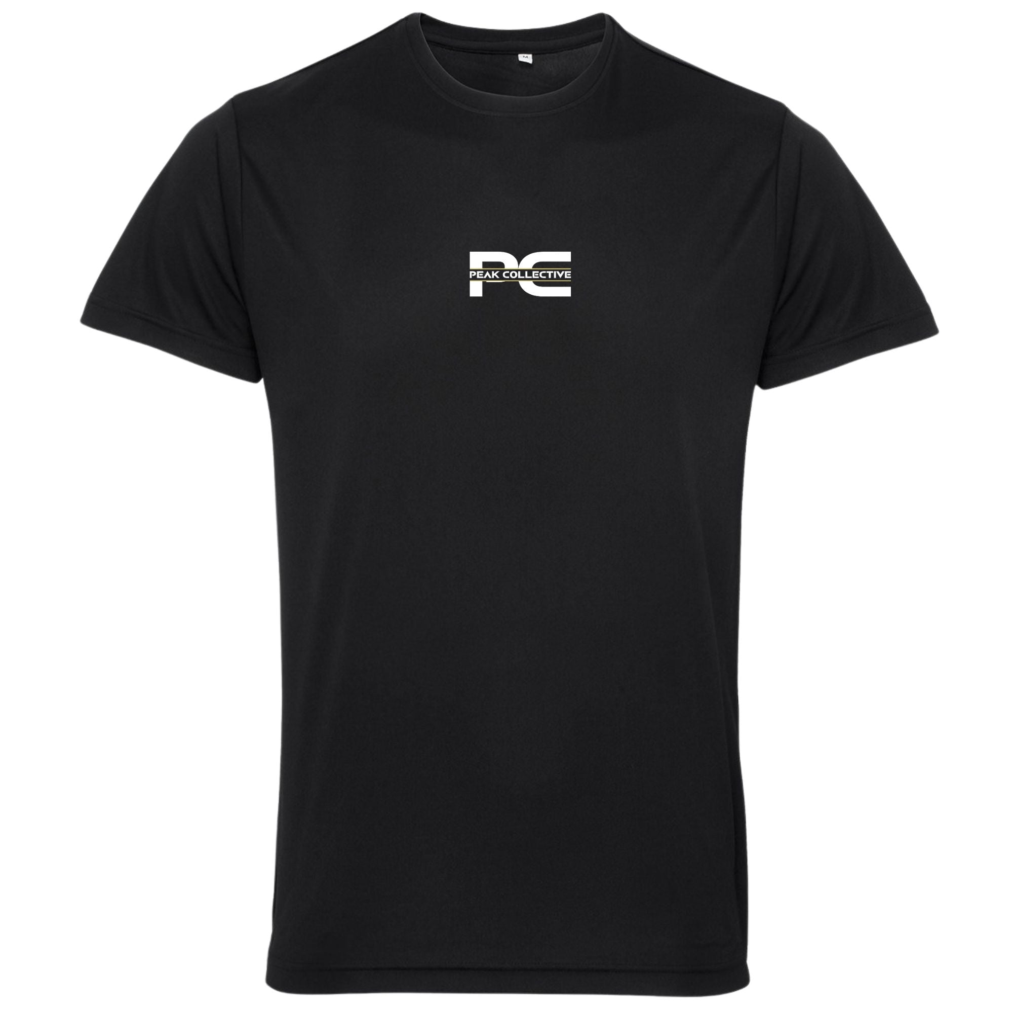 Men’s AeroTee short sleeve performance t-shirt in black with chest logo, displayed on a light grey background, designed for running, training, and active workouts.