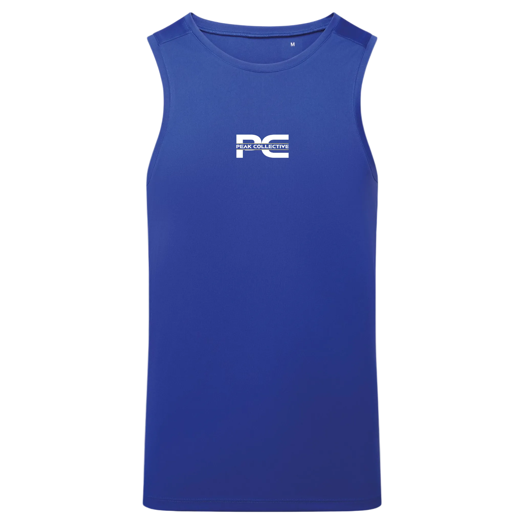 Men’s Royal Blue AeroVest sleeveless performance vest shirt with logo, displayed on a light grey background, ideal for running, training, and active movement.