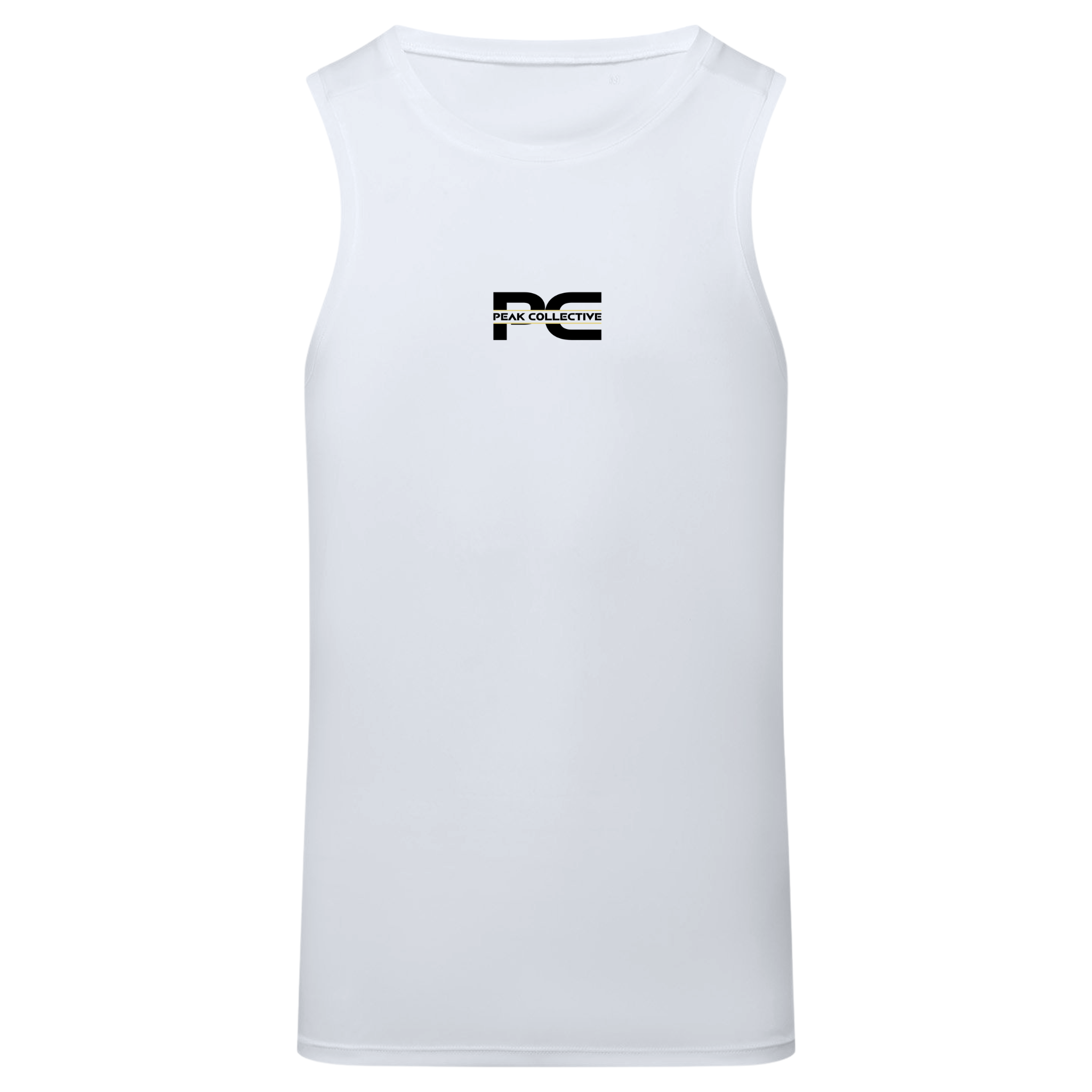 Men’s AeroVest performance vest in white with Peak Collective logo, shown on a light grey background, designed for running, training, and active movement.