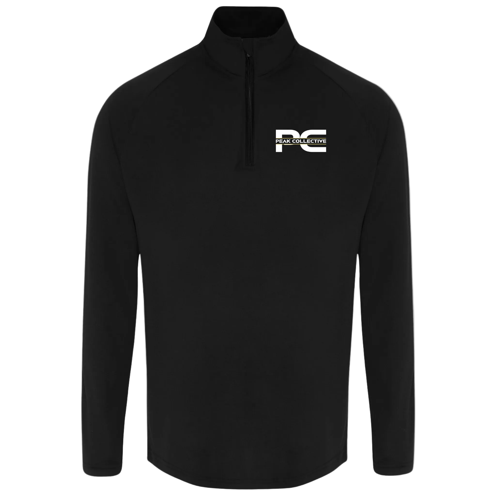Men’s black AeroZip performance pullover with 1/4 zip and logo, displayed on a neutral grey background, perfect for training, running, and outdoor fitness.