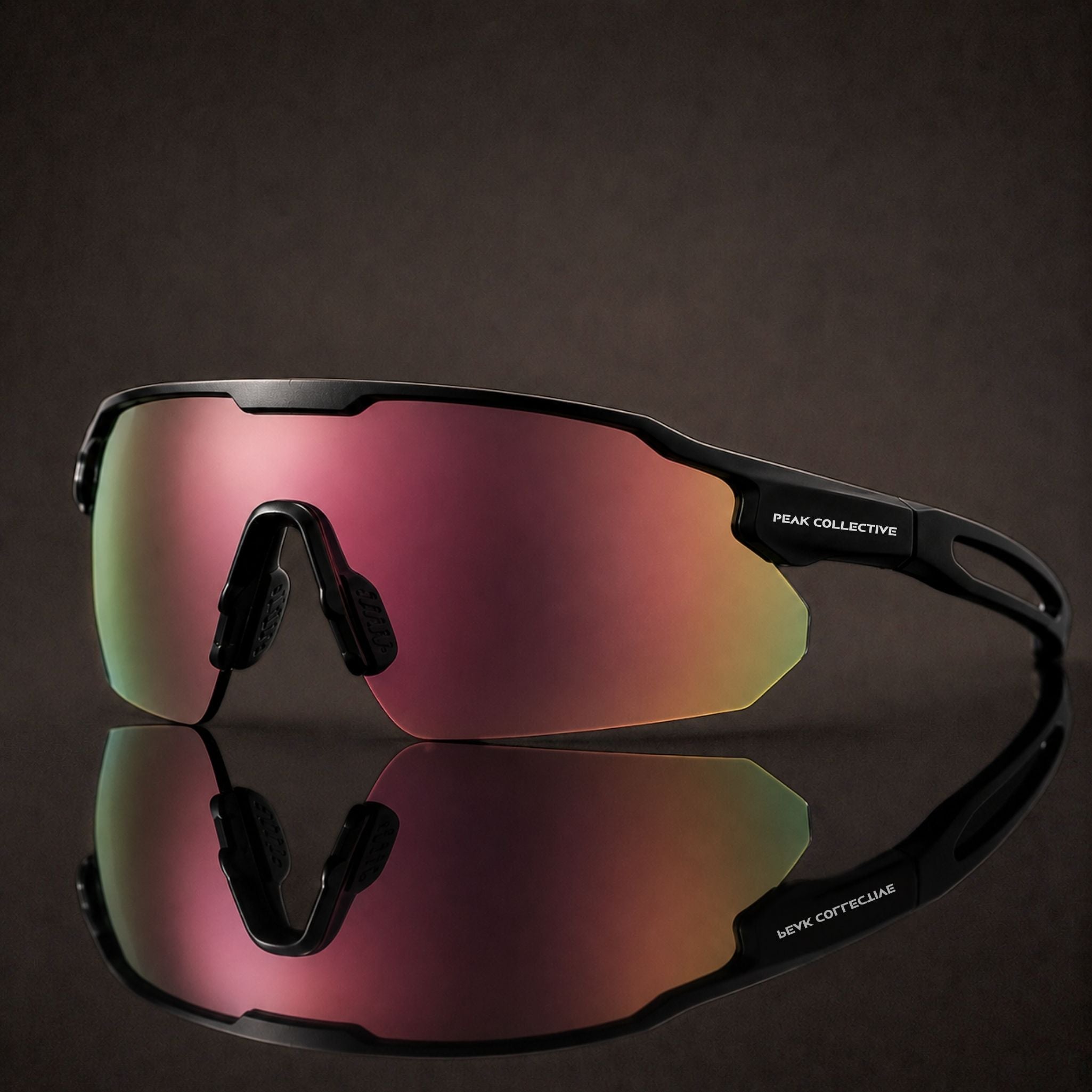 Peak Collective CoreLens 3 in 1 running UV400 performance sunglasses showing rose tint interchangeable lens