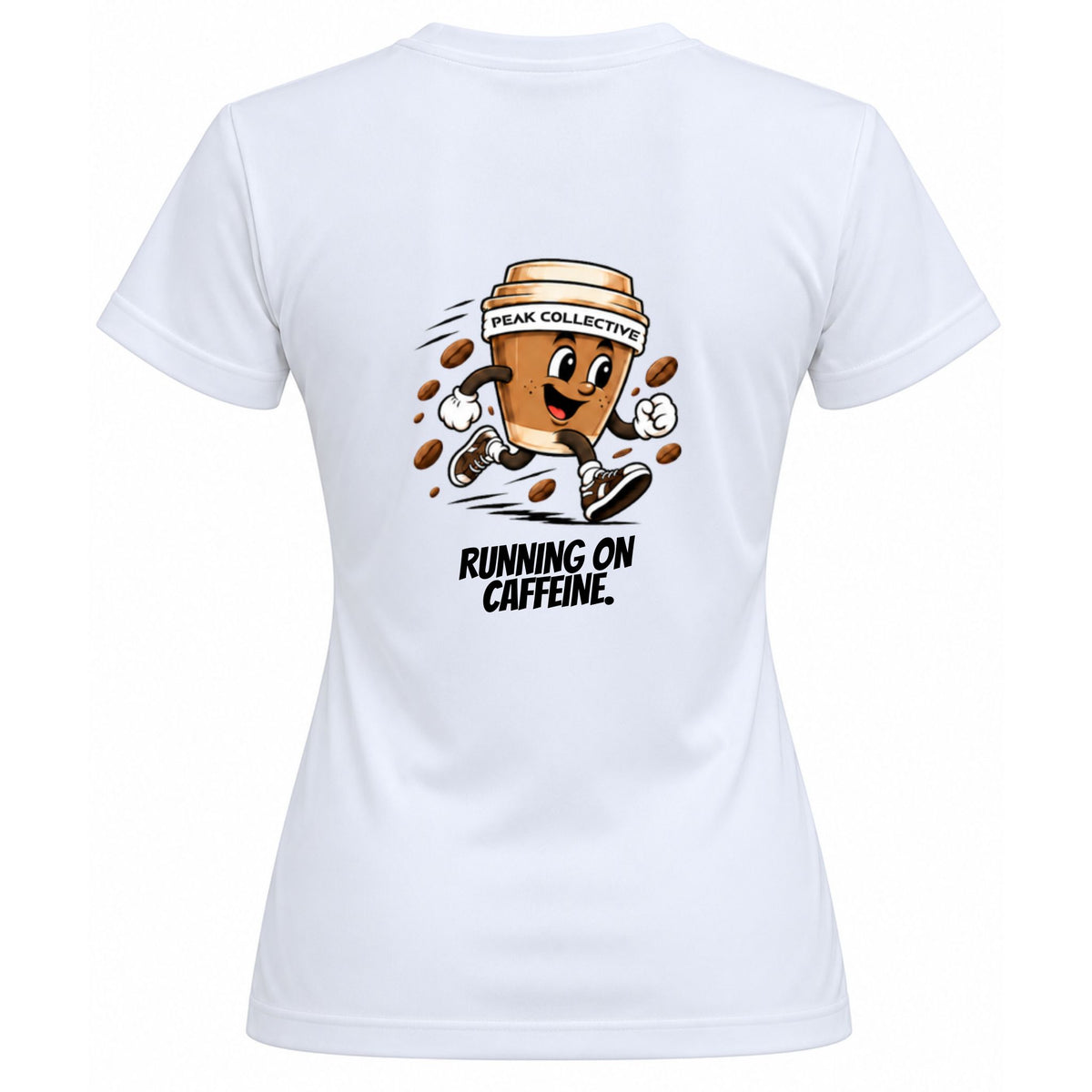 Peak Collective FuelCrew women's graphic running T-shirt with coffee design
