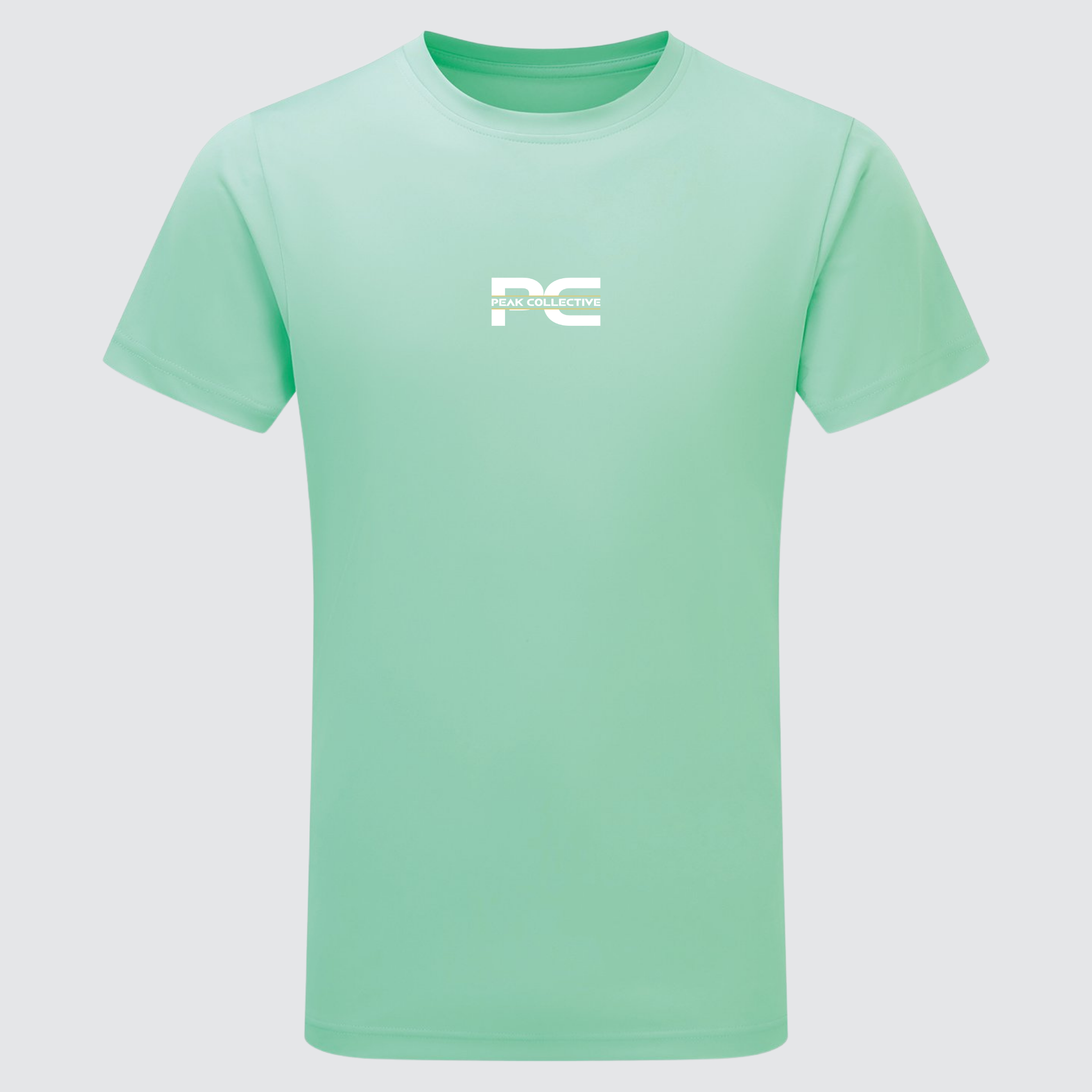 Men’s AeroTee short sleeve performance t-shirt in peppermint green with chest logo, displayed on a light grey background, designed for running, training, and active workouts.