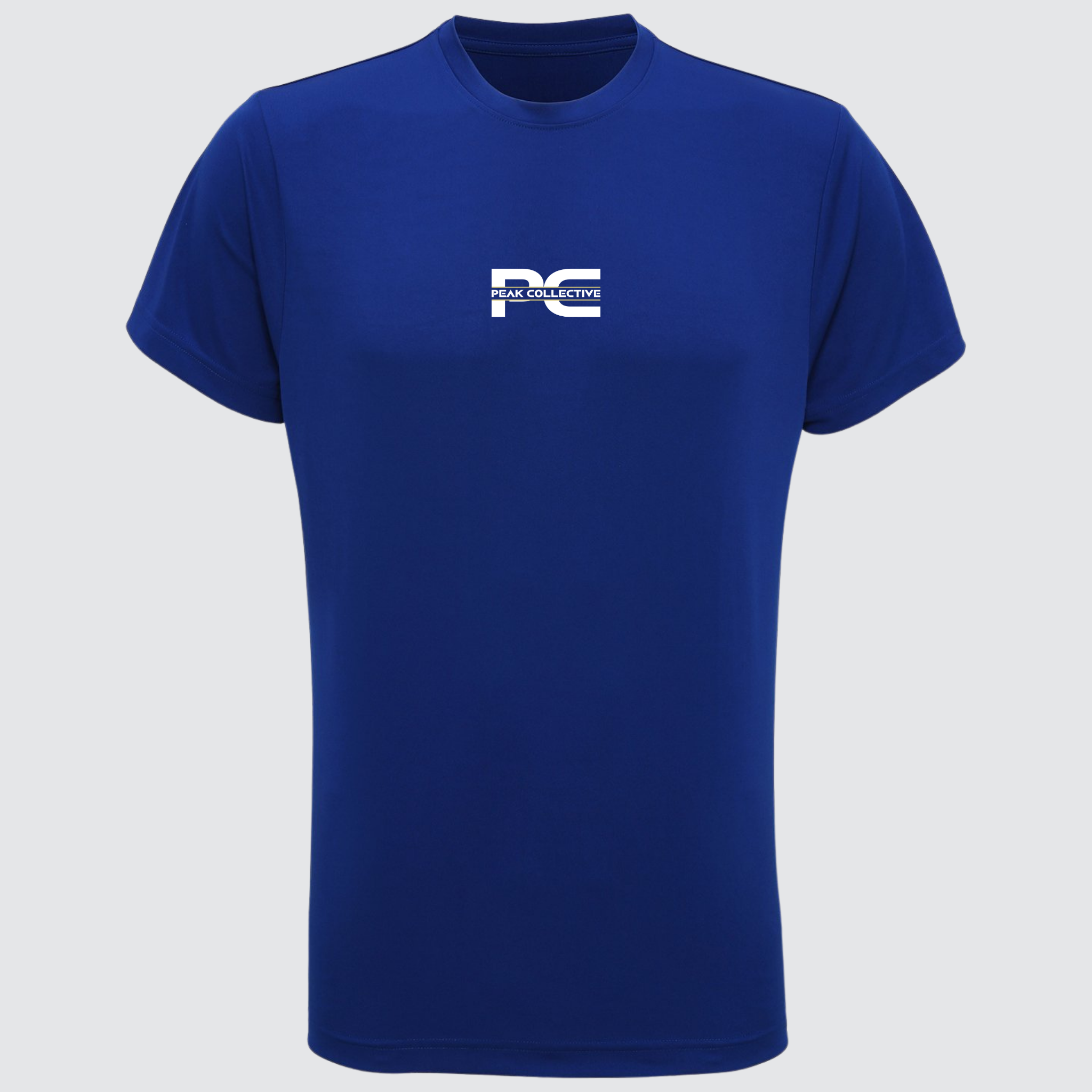 Men’s AeroTee short sleeve performance t-shirt in royal blue with chest logo, displayed on a light grey background, designed for running, training, and active workouts.