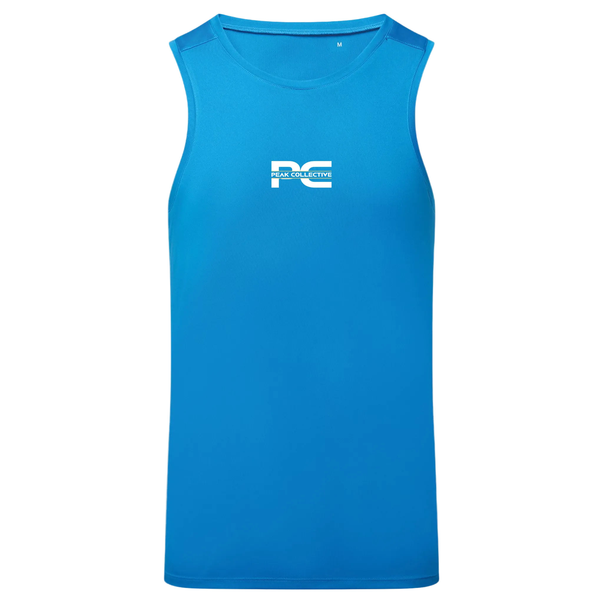 Men’s Sapphire Blue AeroVest sleeveless performance vest shirt with logo, displayed on a light grey background, ideal for running, training, and active movement.