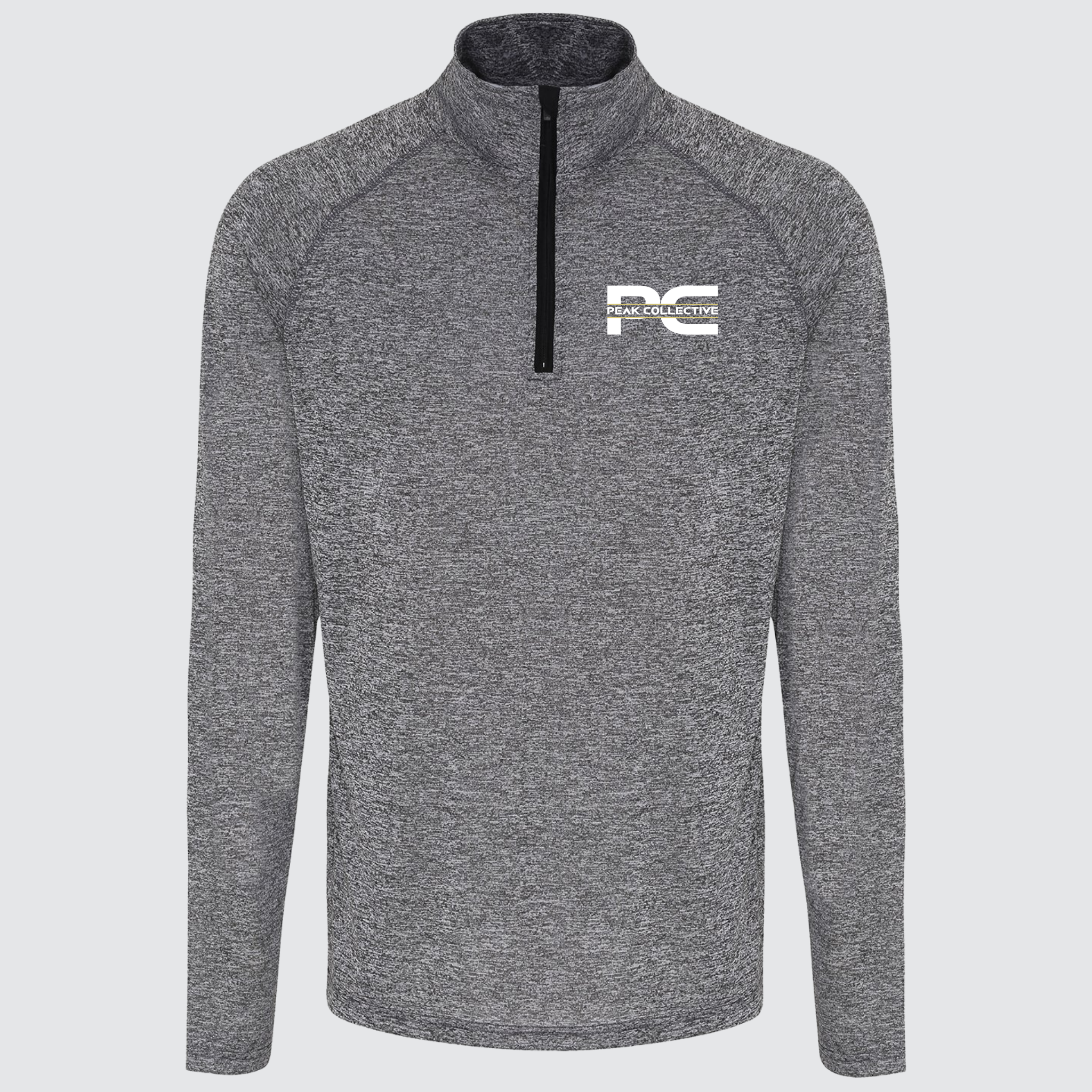 Men’s grey AeroZip performance pullover with 1/4 zip and logo, displayed on a neutral grey background, perfect for training, running, and outdoor fitness.