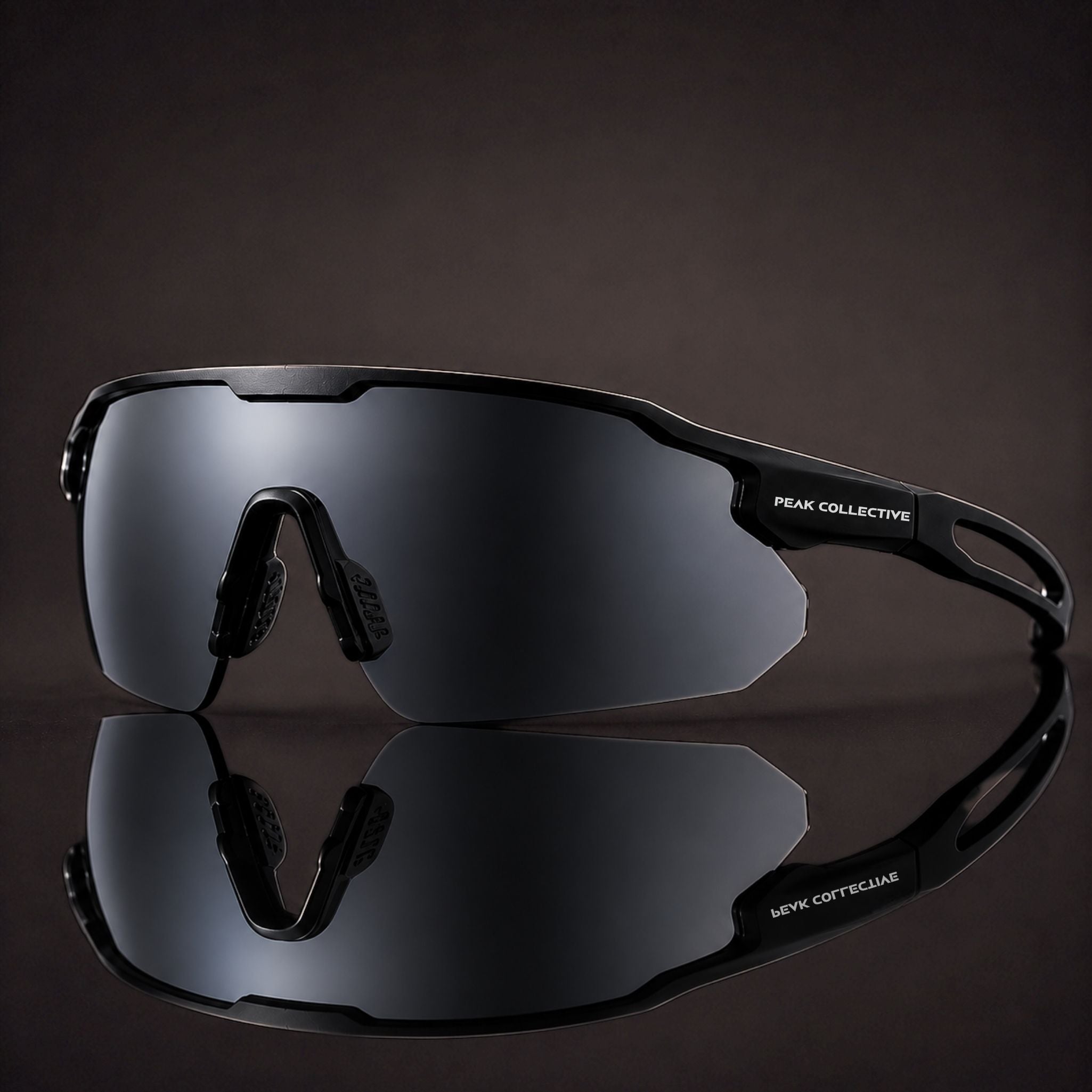Peak Collective CoreLens 3 in 1 running UV400 performance sunglasses showing smoke interchangeable lens