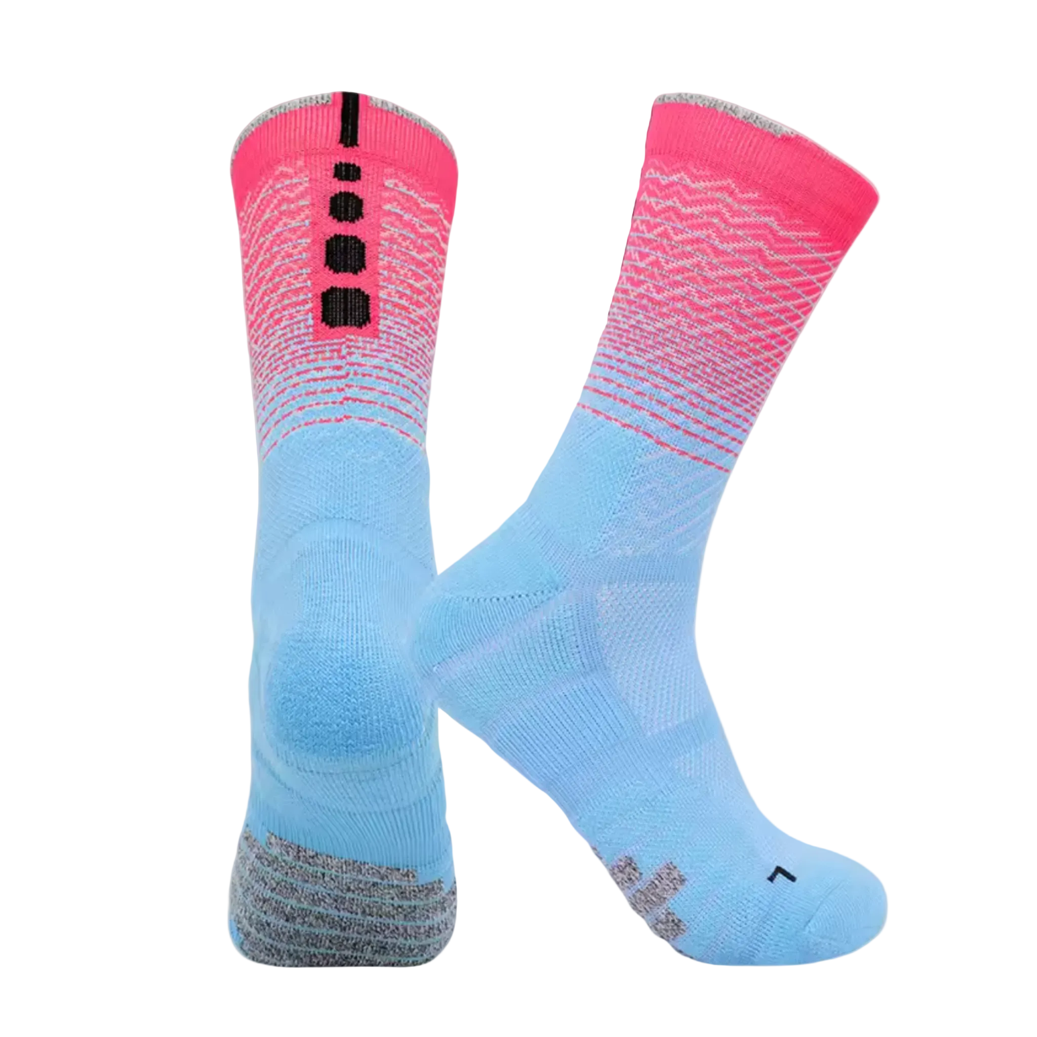Pair of CoreStride running socks in Violet Pulse on a white background, designed for runners and athletes needing cushioning, support, and moisture-wicking performance socks.