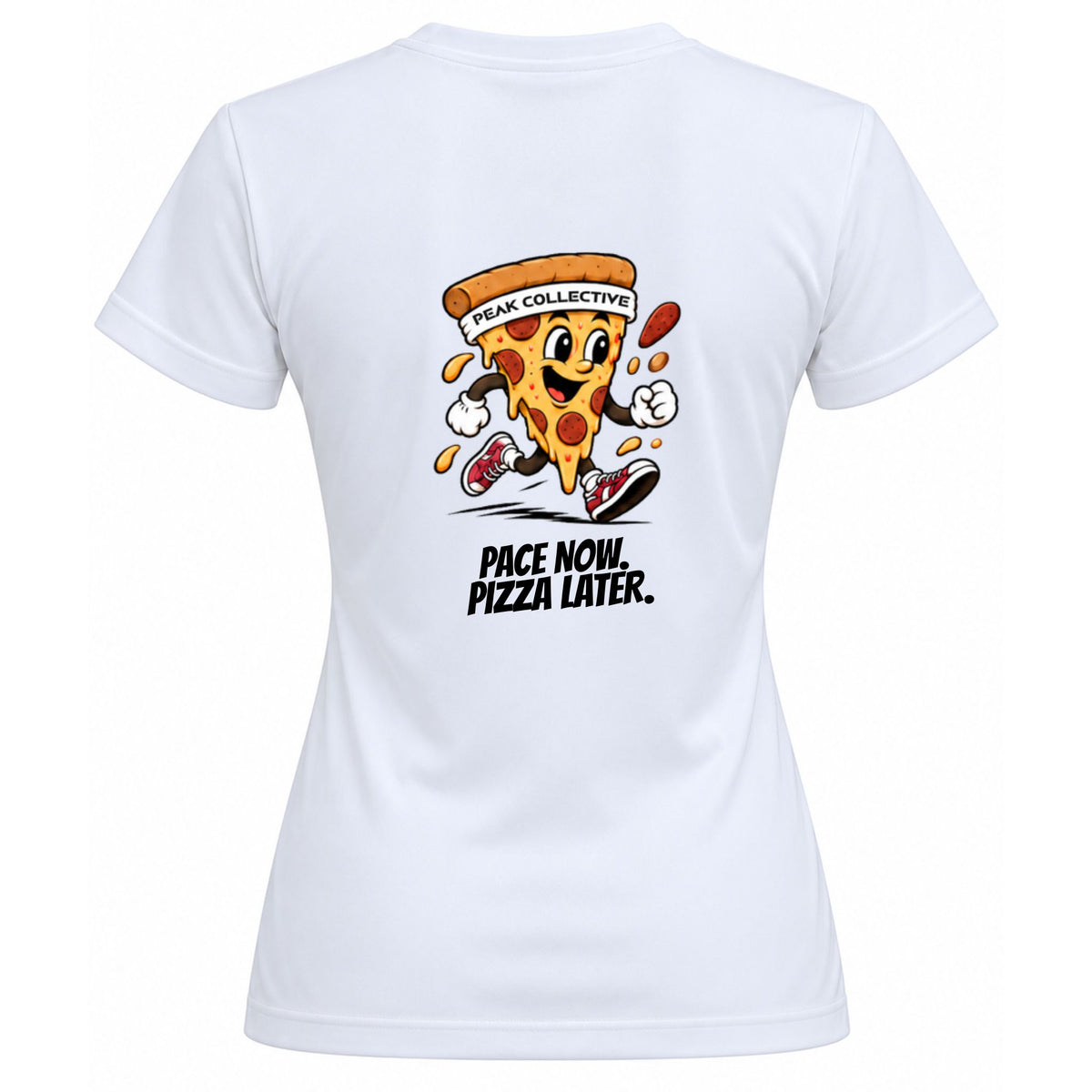 Peak Collective FuelCrew women's graphic running T-shirt with pizza design
