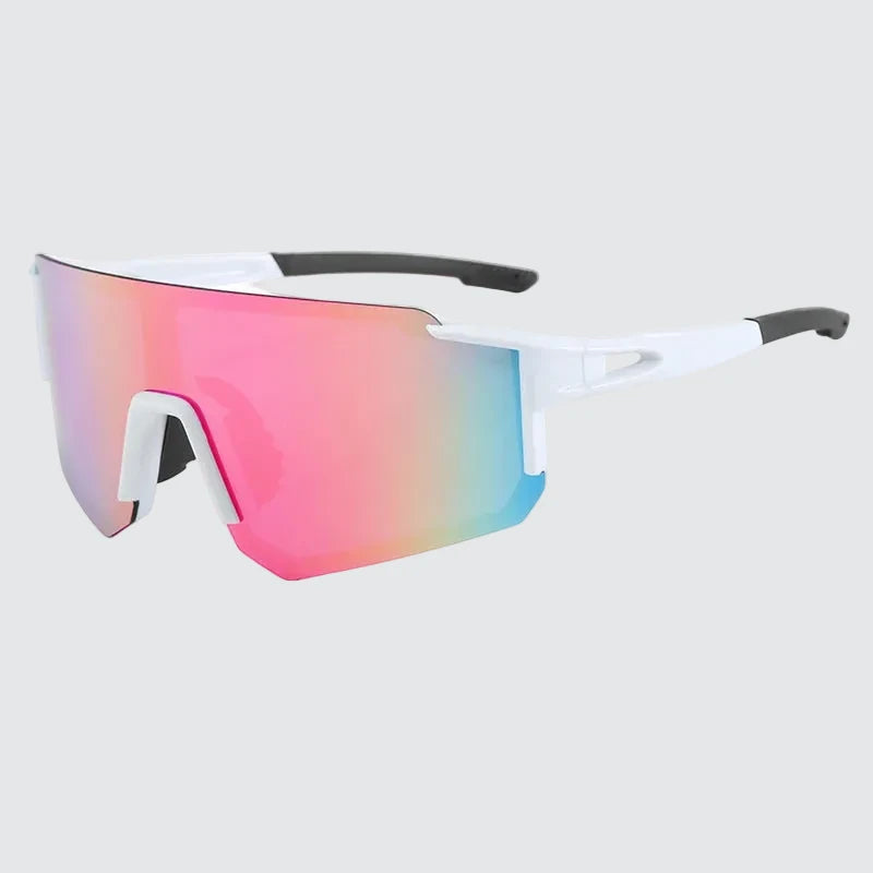 Pink Fade sunglasses with a white frame on a white background, designed for runners and athletes needing eye protection, glare reduction, and performance eyewear.